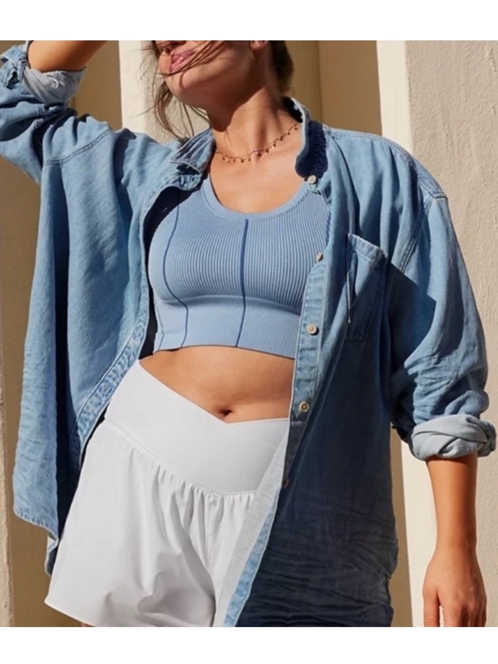 OFFLINE by Aerie Womens
Oversized Denim Button Down Shirt Light Wash Shacket XL